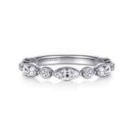 Esperanza - 14K White Gold Vintage Inspired Marquise and Round Diamond Anniversary Band