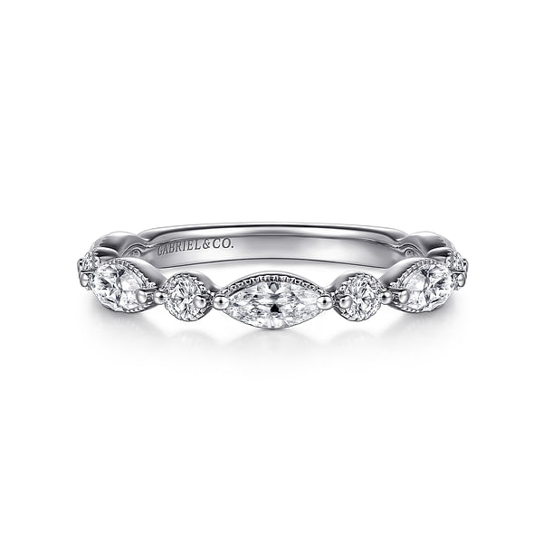 14k White Gold Round Diamond With Square Pink Sapphire Anniversary Band 14k White Gold Round Diamond With Square Pink Sapphire Anniversary Band