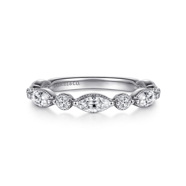Straight Wedding Ring in 14k White Gold with Marquise Natural Diamond at Gabriel & Co. - Shot 1