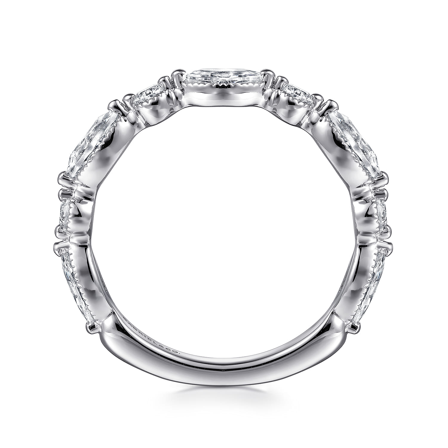 Straight Wedding Ring in 14k White Gold with Marquise Natural Diamond at Gabriel & Co. - Shot 2