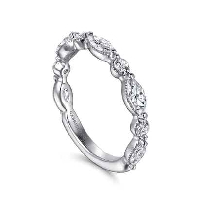 Esperanza - 14K White Gold Vintage Inspired Marquise and Round Diamond Anniversary Band