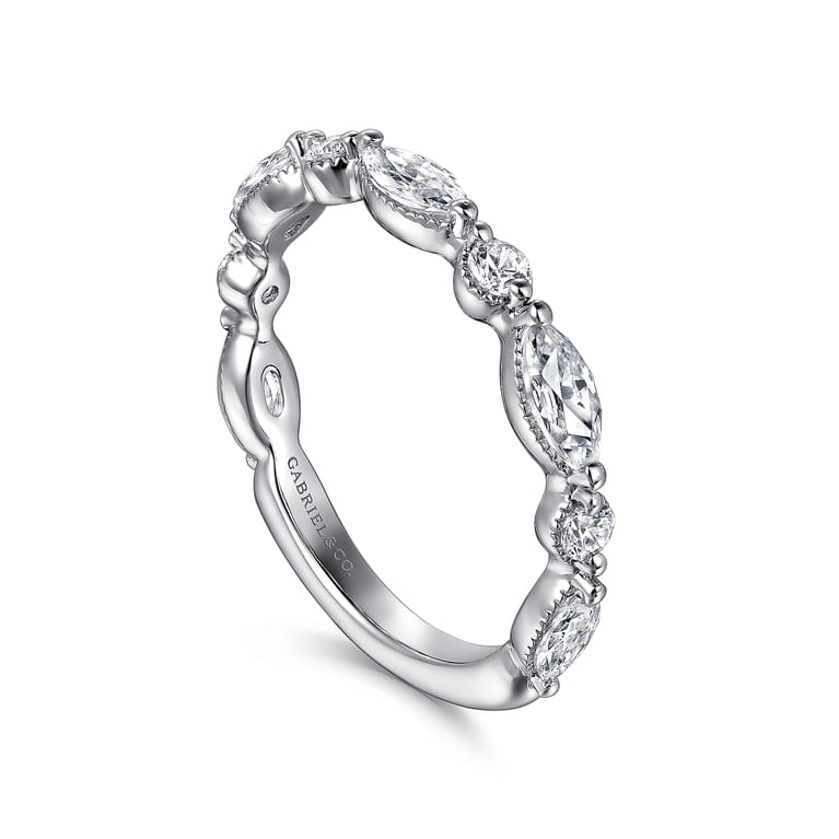 Straight Wedding Ring in 14k White Gold with Marquise Natural Diamond at Gabriel & Co. - Shot 3
