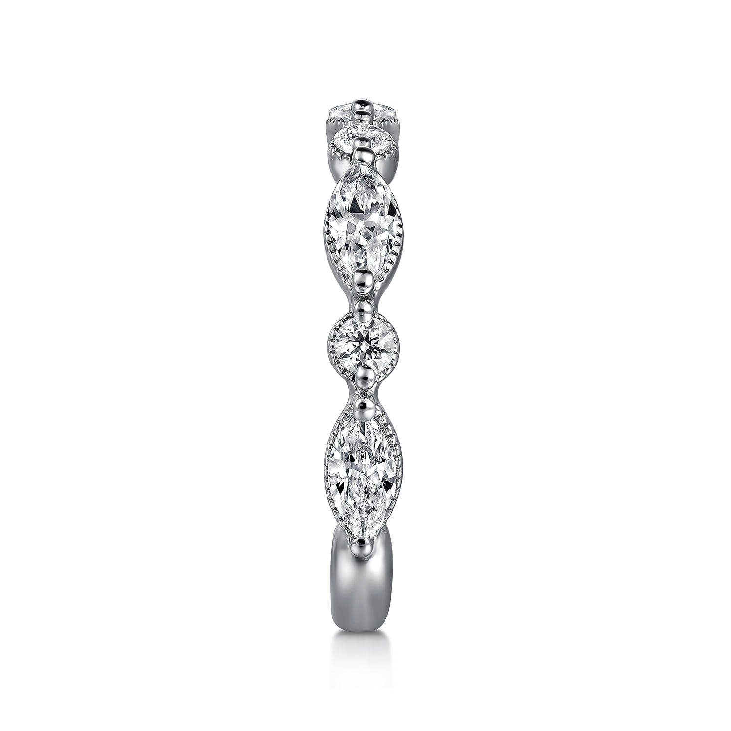 Straight Wedding Ring in 14k White Gold with Marquise Natural Diamond at Gabriel & Co. - Shot 4