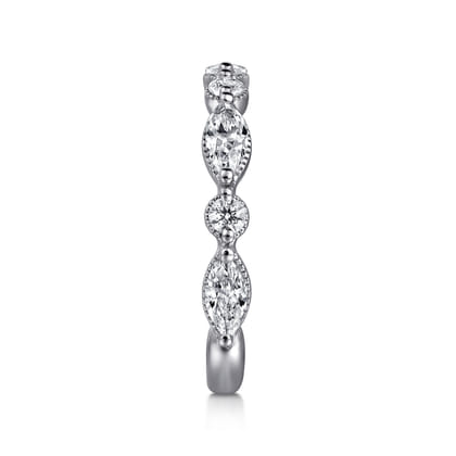 Esperanza - 14K White Gold Vintage Inspired Marquise and Round Diamond Anniversary Band