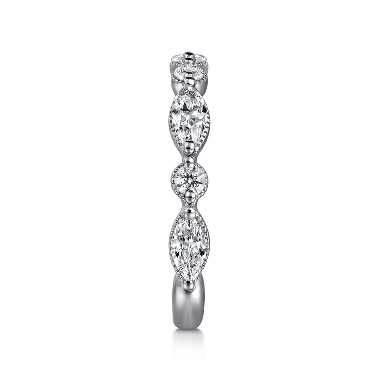 Straight Wedding Ring in 14k White Gold with Marquise Natural Diamond at Gabriel & Co. - Shot 4