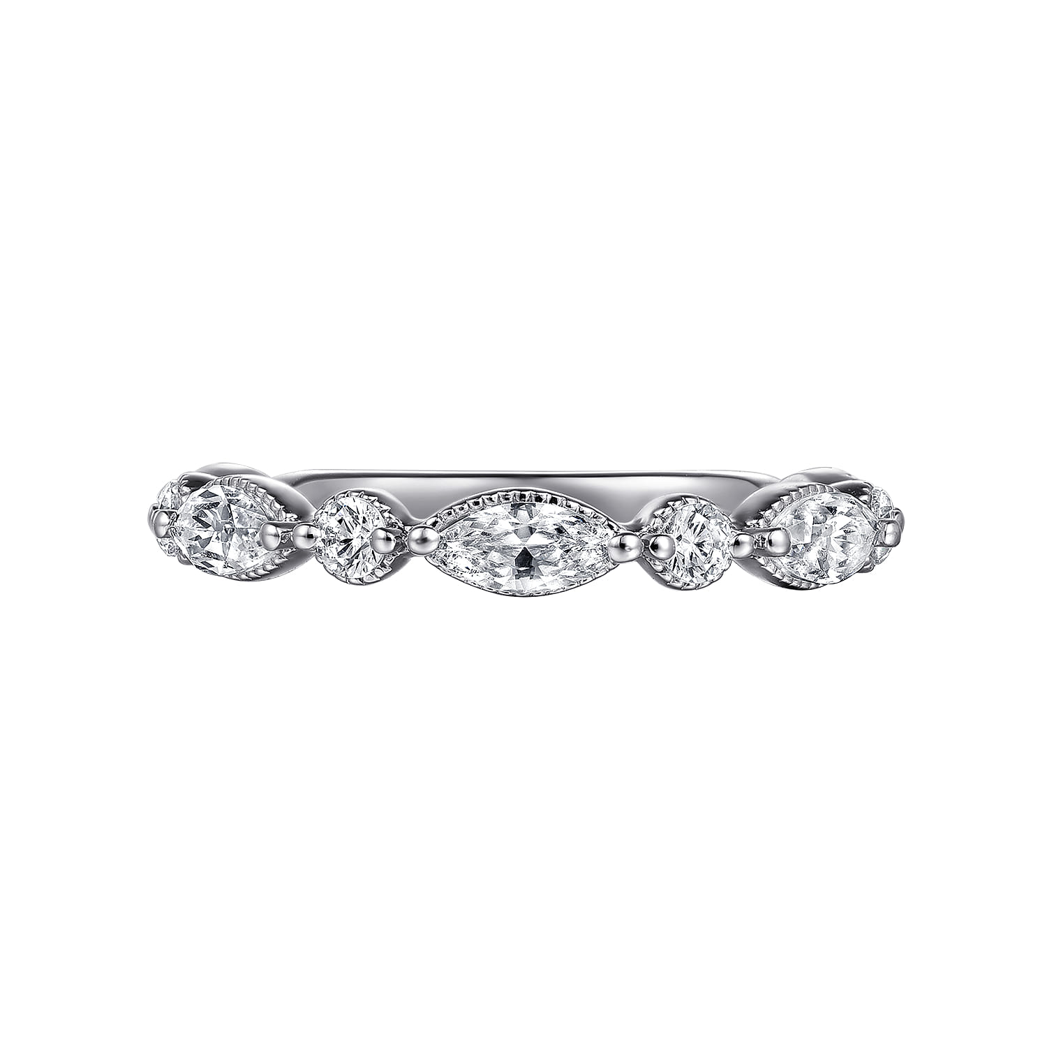 Straight Wedding Ring in 14k White Gold with Marquise Natural Diamond at Gabriel & Co. - Shot 6