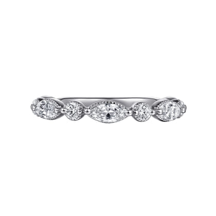 Esperanza - 14K White Gold Vintage Inspired Marquise and Round Diamond Anniversary Band