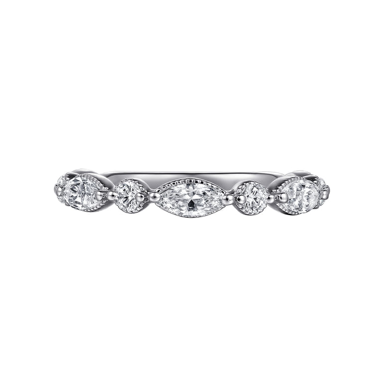 Straight Wedding Ring in 14k White Gold with Marquise Natural Diamond at Gabriel & Co. - Shot 6