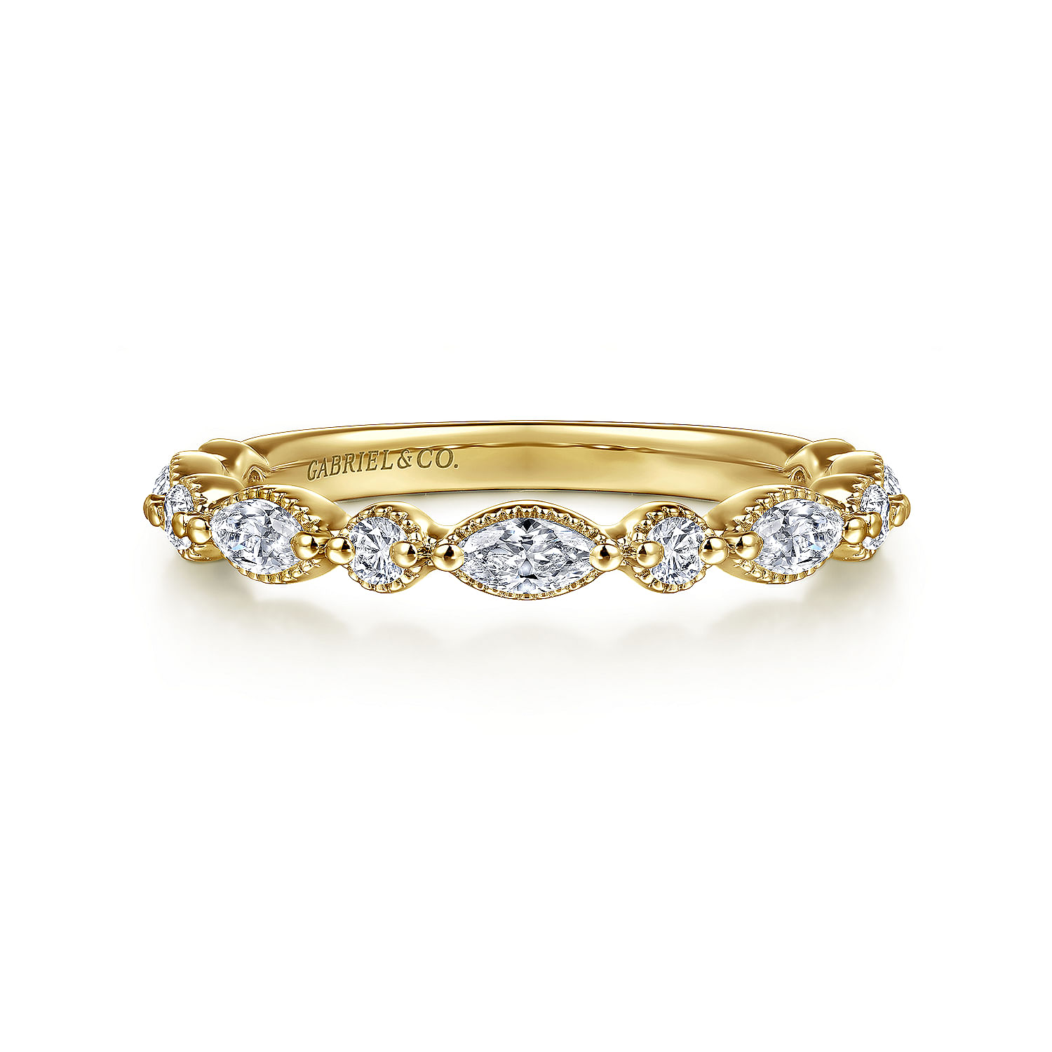 Esperanza - 14K Yellow Gold Double Prongs Marquise and Round Diamond Anniversary Band