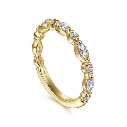 Esperanza - 14K Yellow Gold Double Prongs Marquise and Round Diamond Anniversary Band