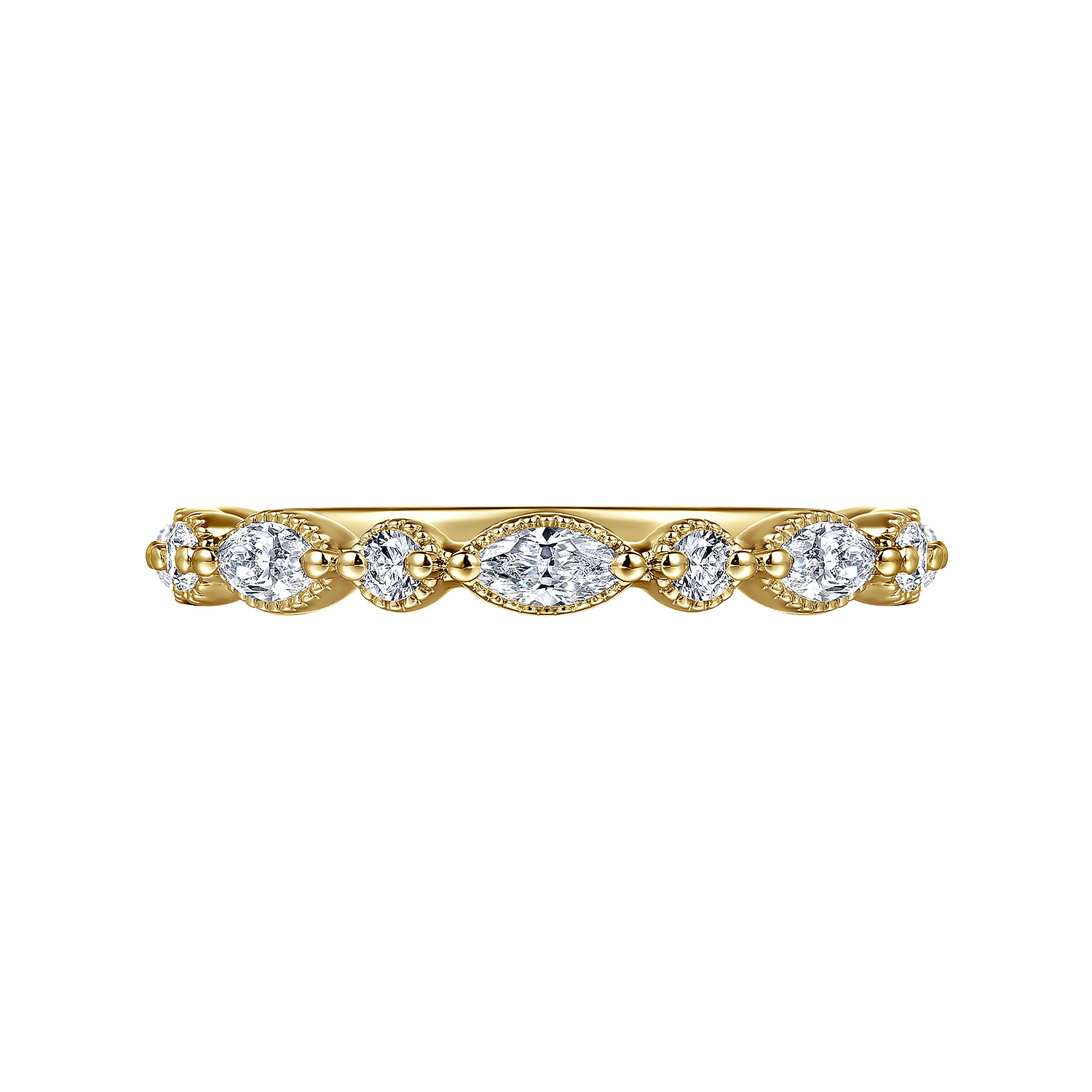 Esperanza - 14K Yellow Gold Double Prongs Marquise and Round Diamond Anniversary Band