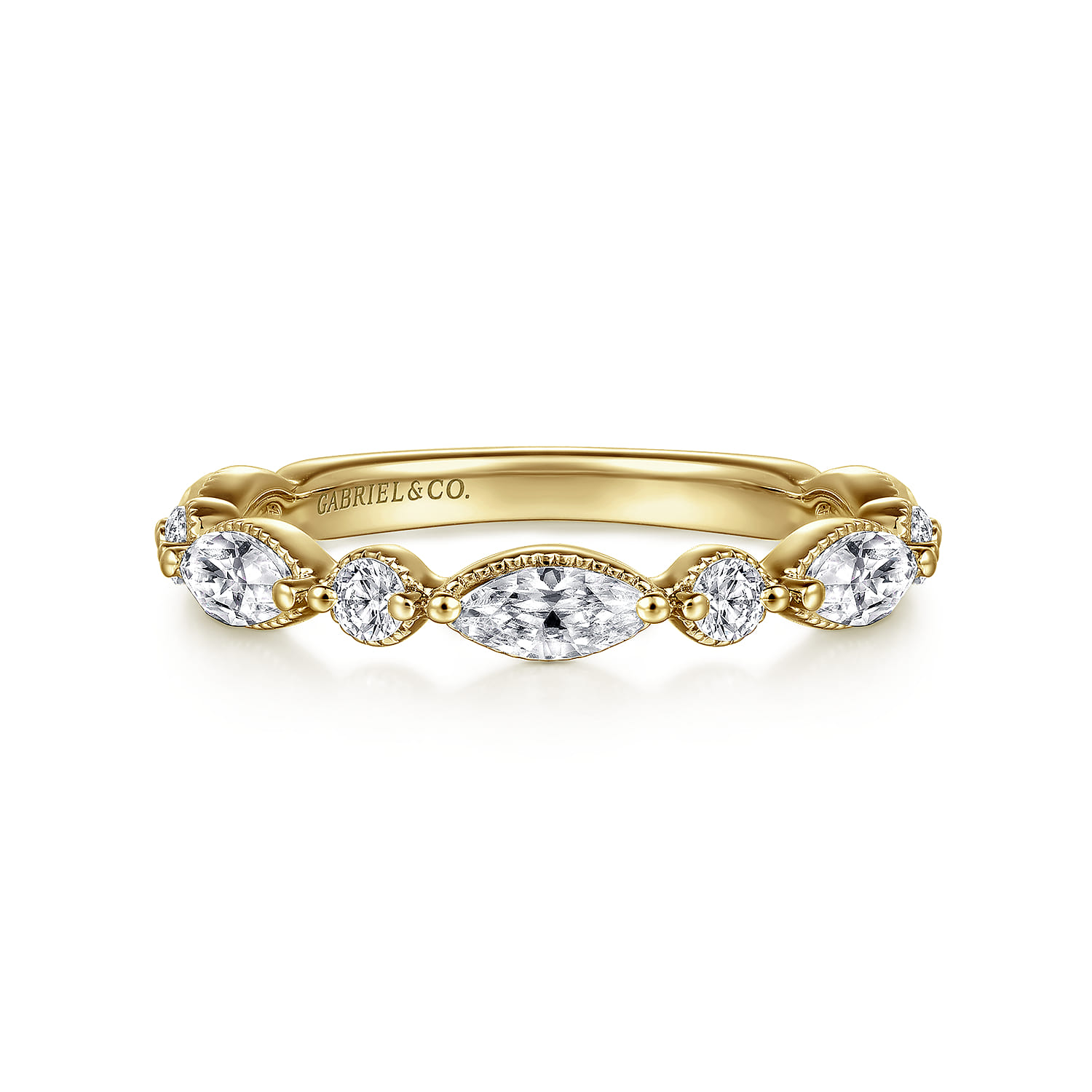 Fancy Wedding Ring in 14k Yellow Gold with Marquise Natural Diamond at Gabriel & Co. - Shot 1
