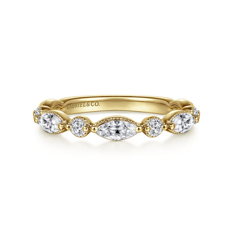 Fancy Wedding Ring in 14k Yellow Gold with Marquise Natural Diamond at Gabriel & Co. - Shot 1