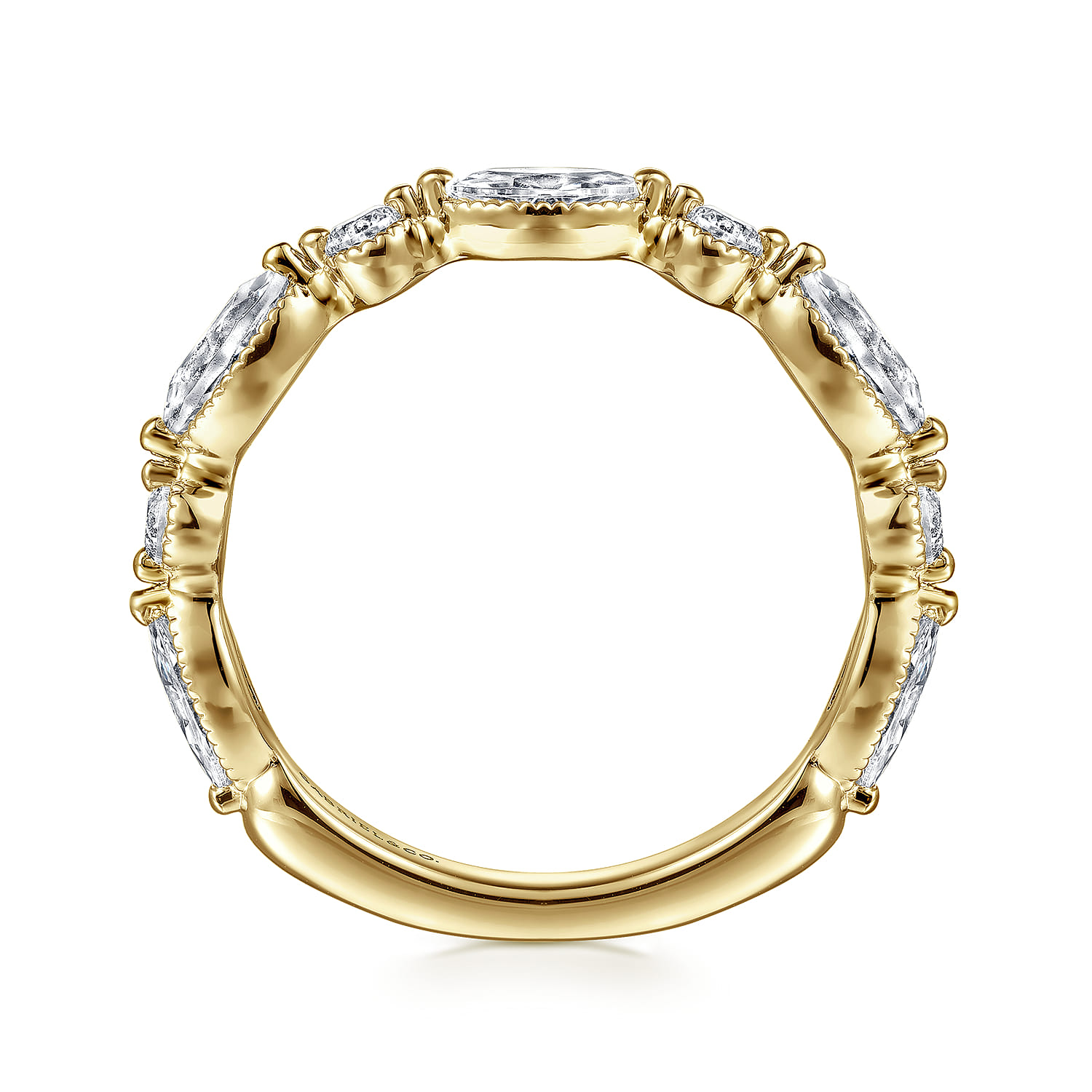 Fancy Wedding Ring in 14k Yellow Gold with Marquise Natural Diamond at Gabriel & Co. - Shot 2