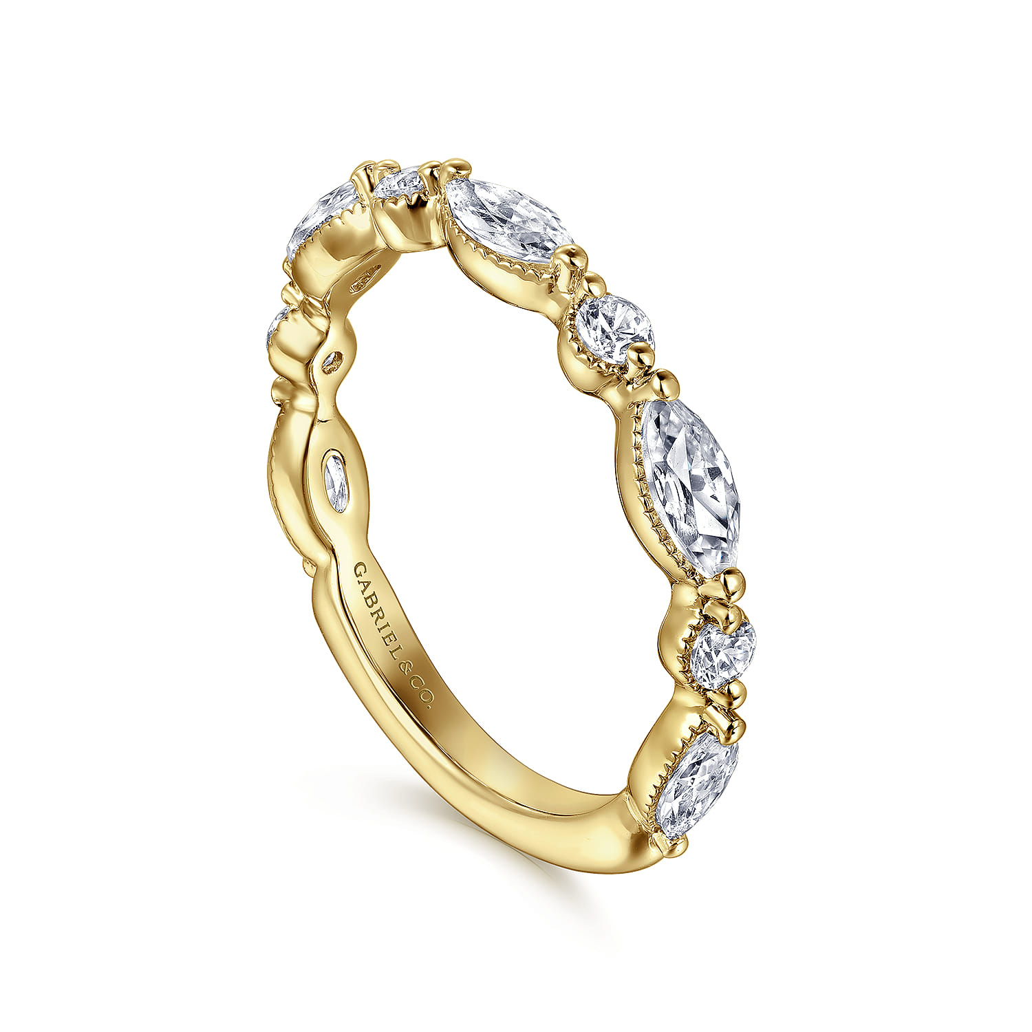 Fancy Wedding Ring in 14k Yellow Gold with Marquise Natural Diamond at Gabriel & Co. - Shot 3