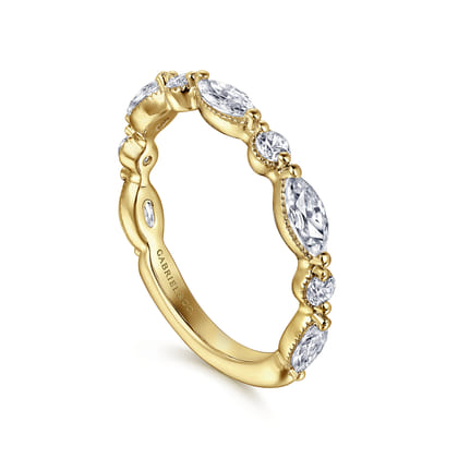 Esperanza - 14K Yellow Gold Double Prongs Marquise and Round Diamond Anniversary Band