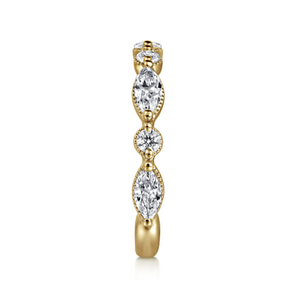 Esperanza - 14K Yellow Gold Double Prongs Marquise and Round Diamond Anniversary Band