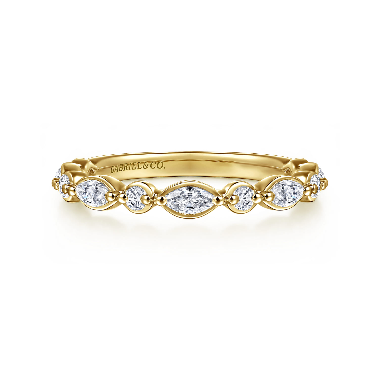 Straight Wedding Ring in 14k Yellow Gold with Marquise Natural Diamond at Gabriel & Co. - Shot 1