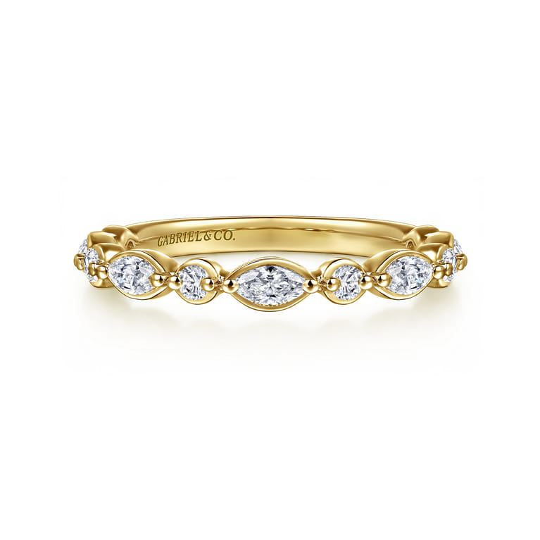 Straight Wedding Ring in 14k Yellow Gold with Marquise Natural Diamond at Gabriel & Co. - Shot 1