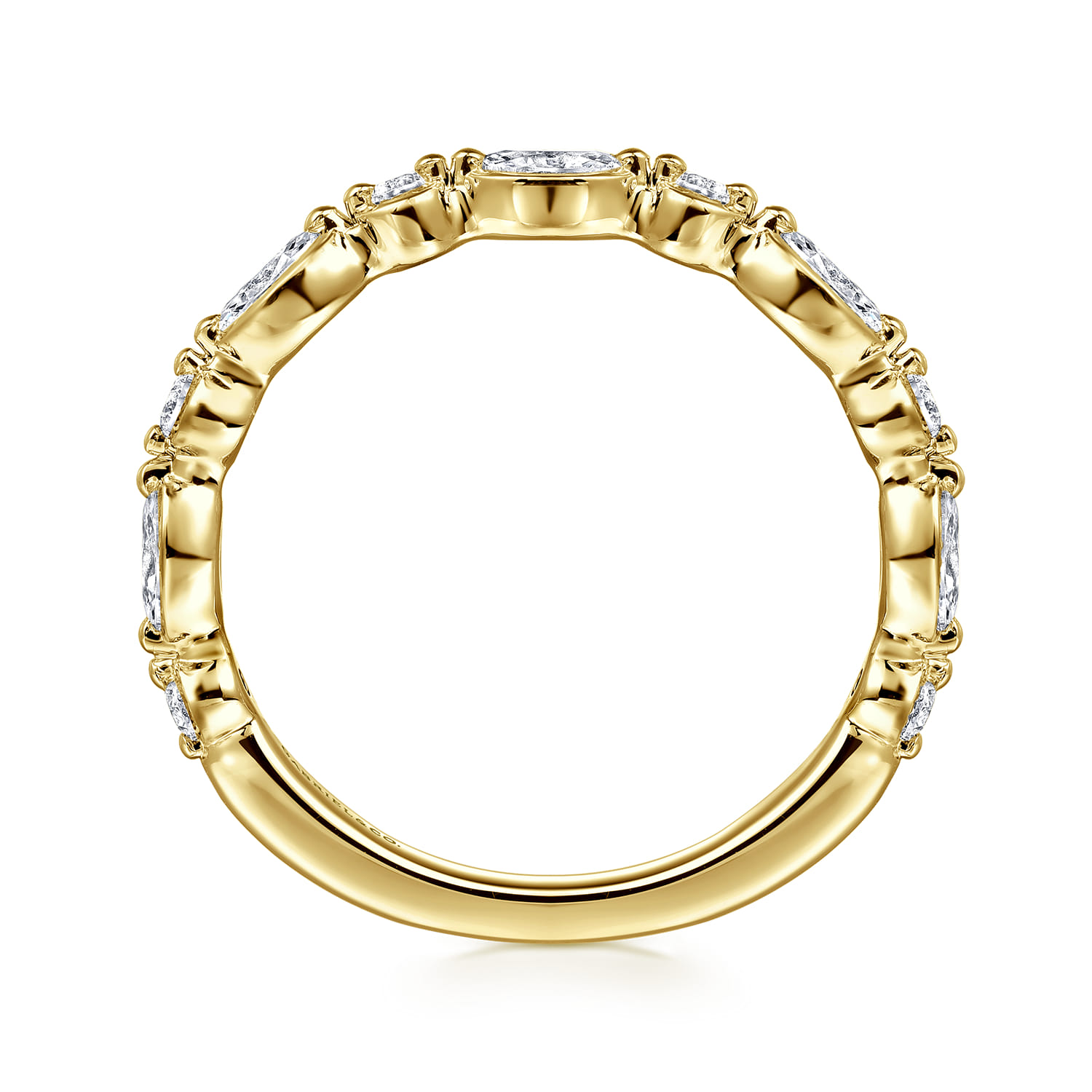 Straight Wedding Ring in 14k Yellow Gold with Marquise Natural Diamond at Gabriel & Co. - Shot 2