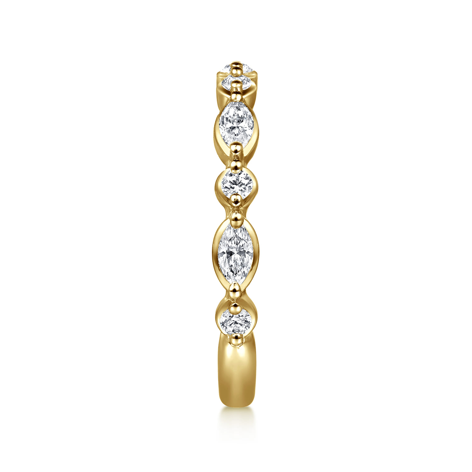 Straight Wedding Ring in 14k Yellow Gold with Marquise Natural Diamond at Gabriel & Co. - Shot 4