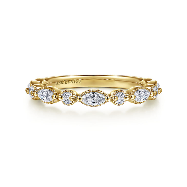Fancy Wedding Ring in 14k Yellow Gold with Marquise Natural Diamond at Gabriel & Co. - Shot 1