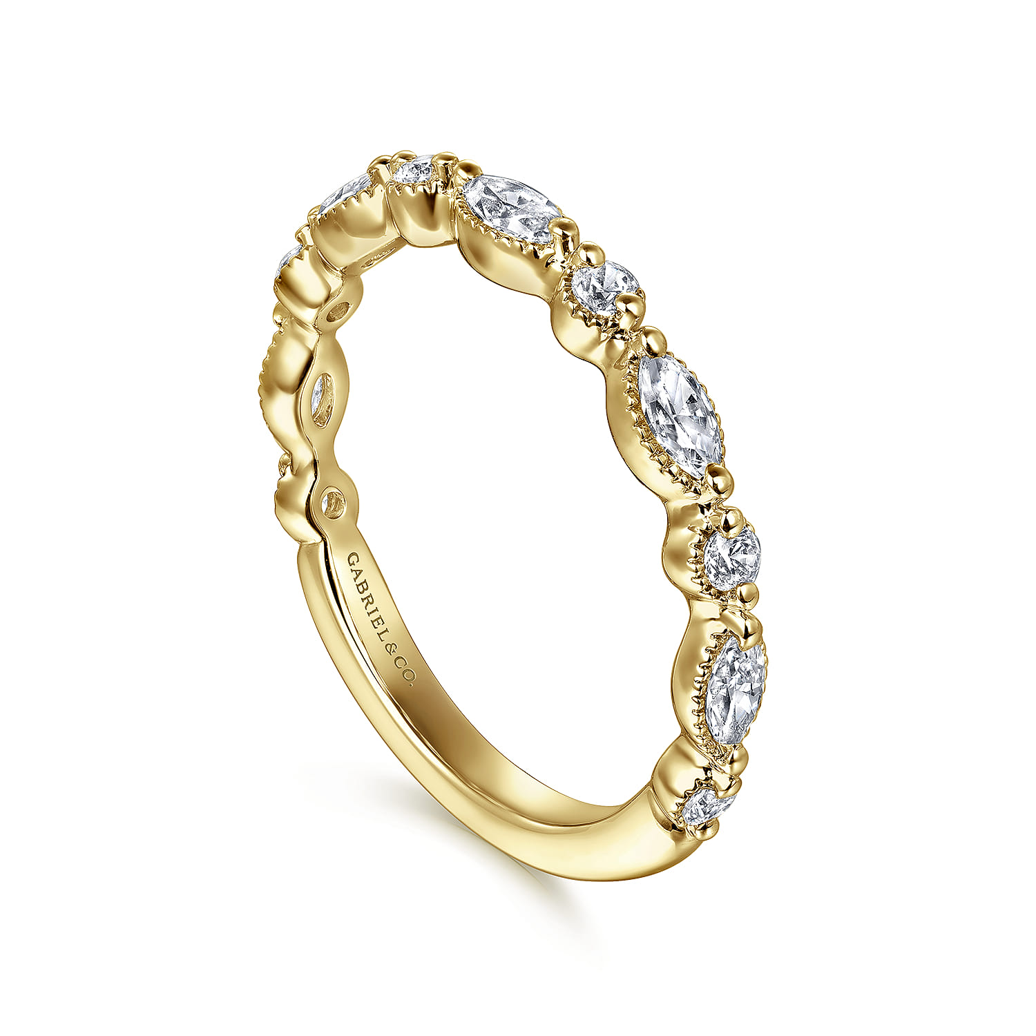 Fancy Wedding Ring in 14k Yellow Gold with Marquise Natural Diamond at Gabriel & Co. - Shot 3