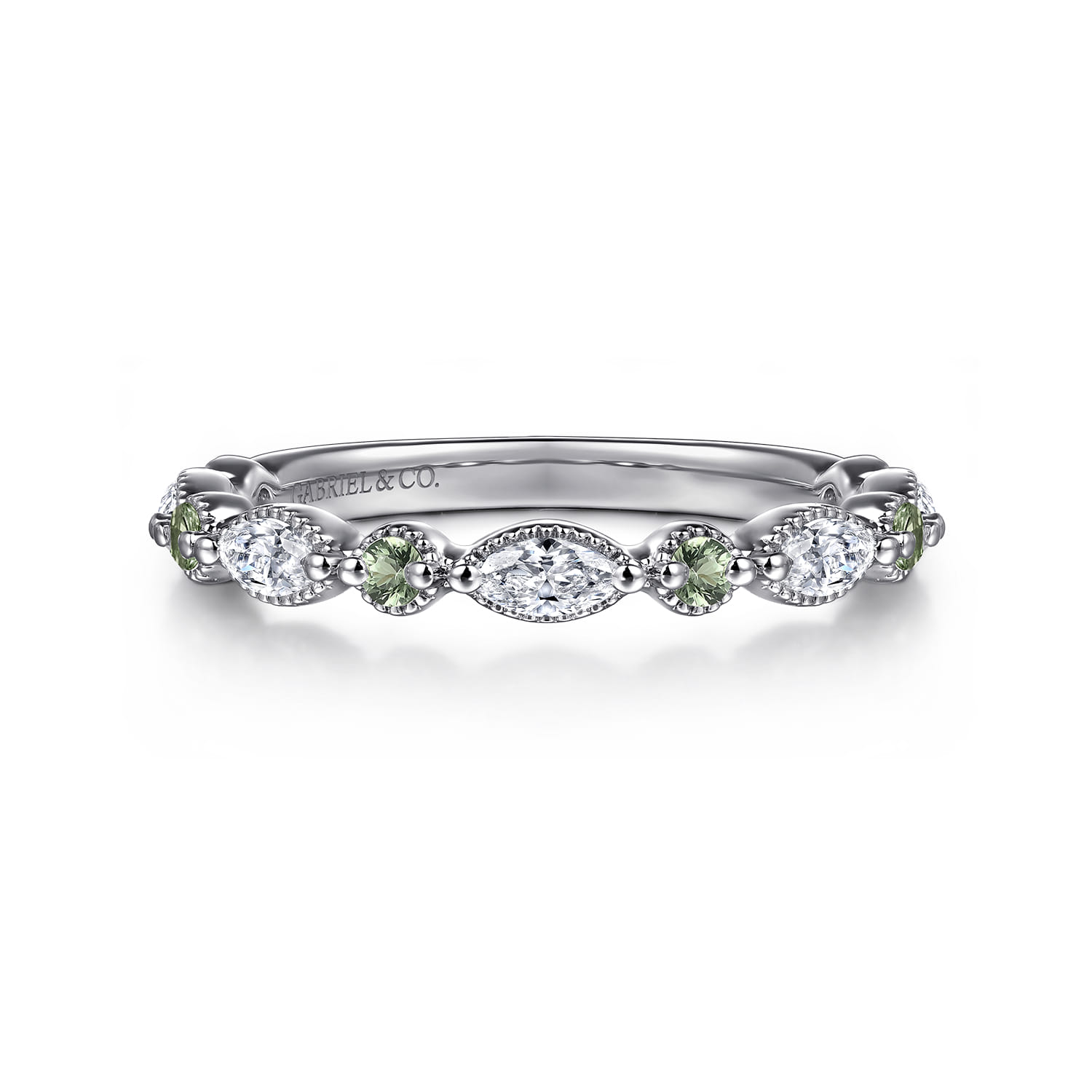 Straight Wedding Ring in 14k White Gold with Marquise  at Gabriel & Co. - Shot 1