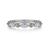 Esperanza - Vintage Inspire 14K White Gold Marquise and Round Green Sapphire and Diamond Anniversary Band