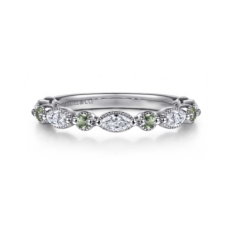 Straight Wedding Ring in 14k White Gold with Marquise  at Gabriel & Co. - Shot 1