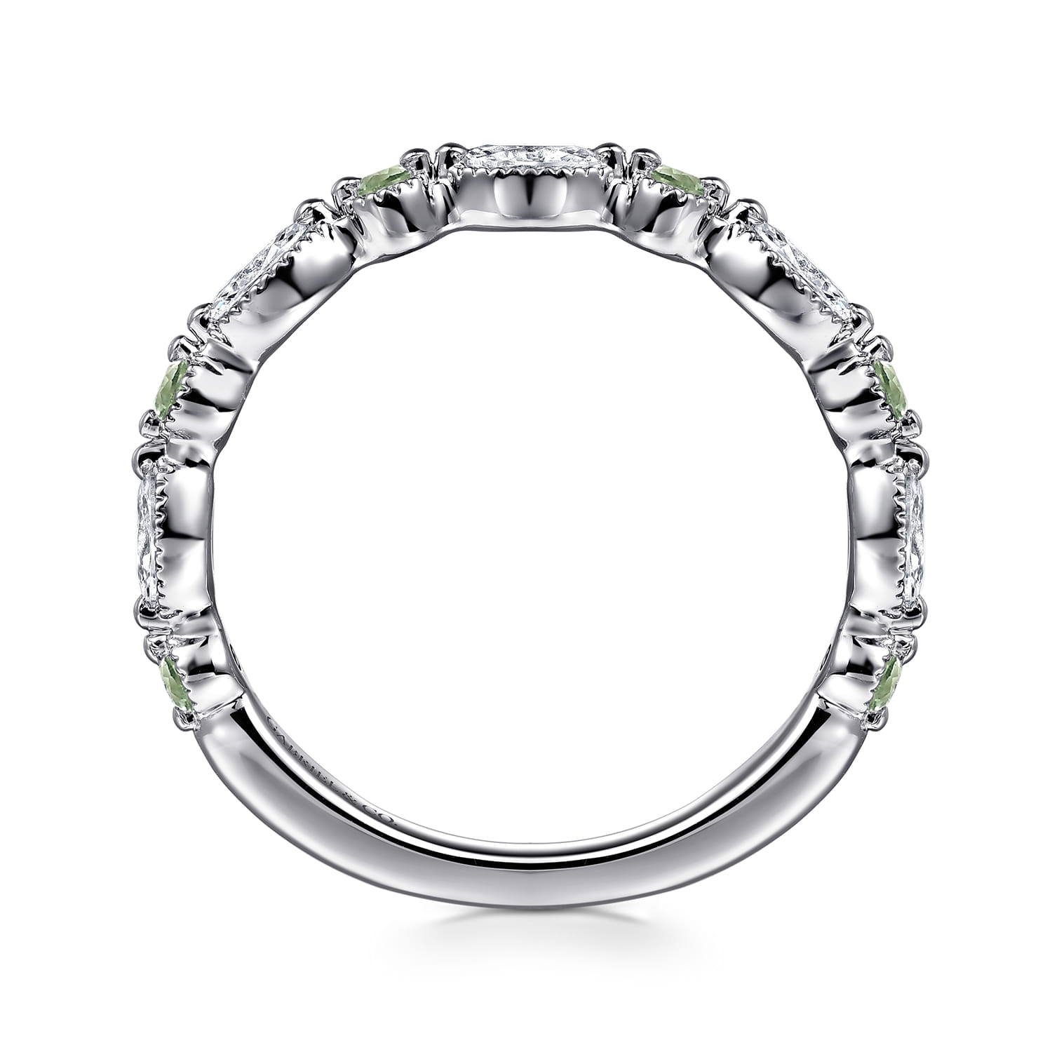 Straight Wedding Ring in 14k White Gold with Marquise  at Gabriel & Co. - Shot 2