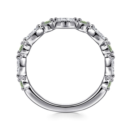 Esperanza - Vintage Inspire 14K White Gold Marquise and Round Green Sapphire and Diamond Anniversary Band