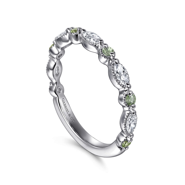Straight Wedding Ring in 14k White Gold with Marquise  at Gabriel & Co. - Shot 3