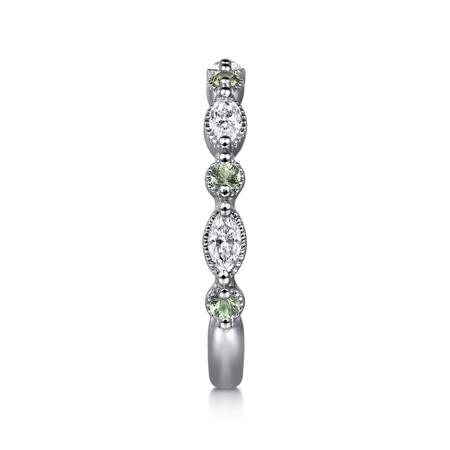Straight Wedding Ring in 14k White Gold with Marquise  at Gabriel & Co. - Shot 4
