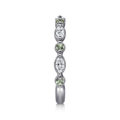 Esperanza - Vintage Inspire 14K White Gold Marquise and Round Green Sapphire and Diamond Anniversary Band