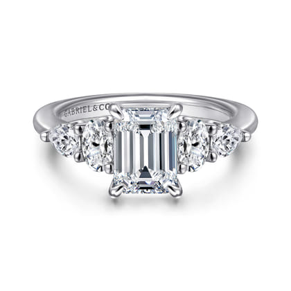 Estefani - 14K White Gold Emerald Cut Diamond Engagement Ring