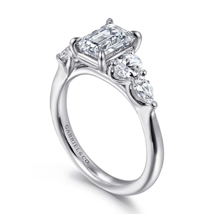 Estefani - 14K White Gold Emerald Cut Diamond Engagement Ring