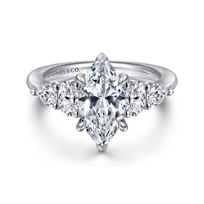 Estefani - 14K White Gold Marquise Shape Diamond Engagement Ring