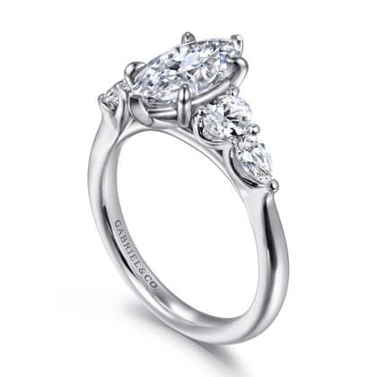 Estefani - 14K White Gold Marquise Shape Diamond Engagement Ring