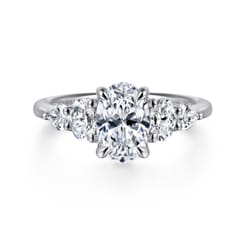 Estefani - 14K White Gold Oval Five Stone Diamond Engagement Ring