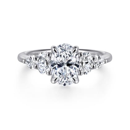 Estefani - 14K White Gold Oval Five Stone Diamond Engagement Ring