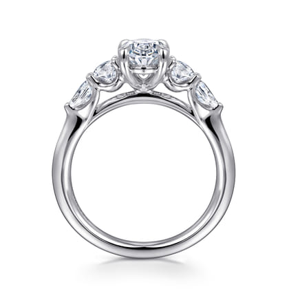 Estefani - 14K White Gold Oval Five Stone Diamond Engagement Ring