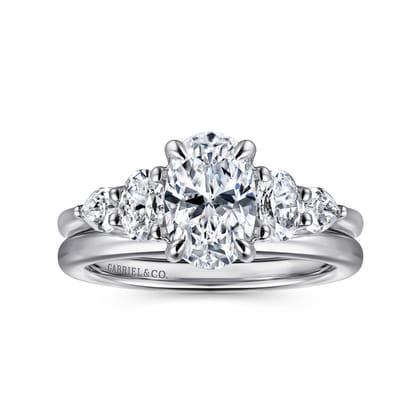 Estefani - 14K White Gold Oval Five Stone Diamond Engagement Ring