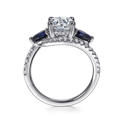Estefania - 14K White Gold Round Bypass Three Stone Sapphire and Diamond Engagement Ring