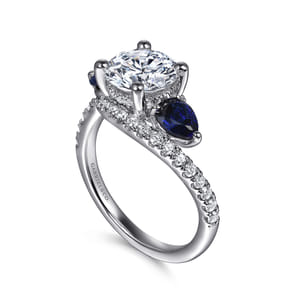 Estefania - 14K White Gold Round Three Stone Sapphire and Diamond Engagement Ring