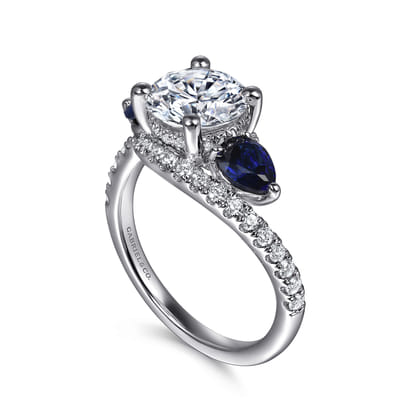 Estefania - 14K White Gold Round Three Stone Sapphire and Diamond Engagement Ring