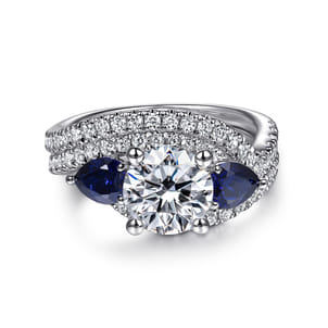 Estefania - 14K White Gold Round Three Stone Sapphire and Diamond Engagement Ring