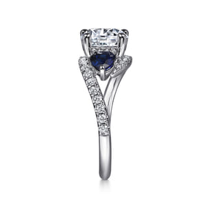 Estefania - 14K White Gold Round Three Stone Sapphire and Diamond Engagement Ring