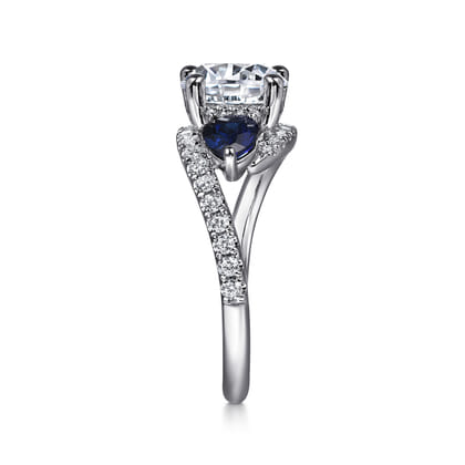 Estefania - 14K White Gold Round Three Stone Sapphire and Diamond Engagement Ring