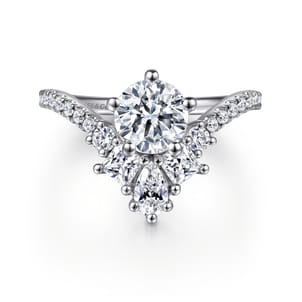 Estella - 14K White Gold Chevron Round Diamond Engagement Ring